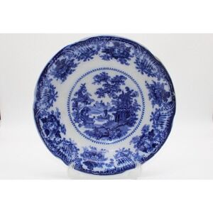 Antique W. Adams & co Flow Blue 10 " Fairy Villa Serving Bowl with mounting disc